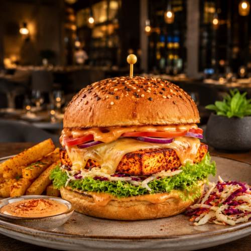 Peri Peri Paneer Burger With Cheese