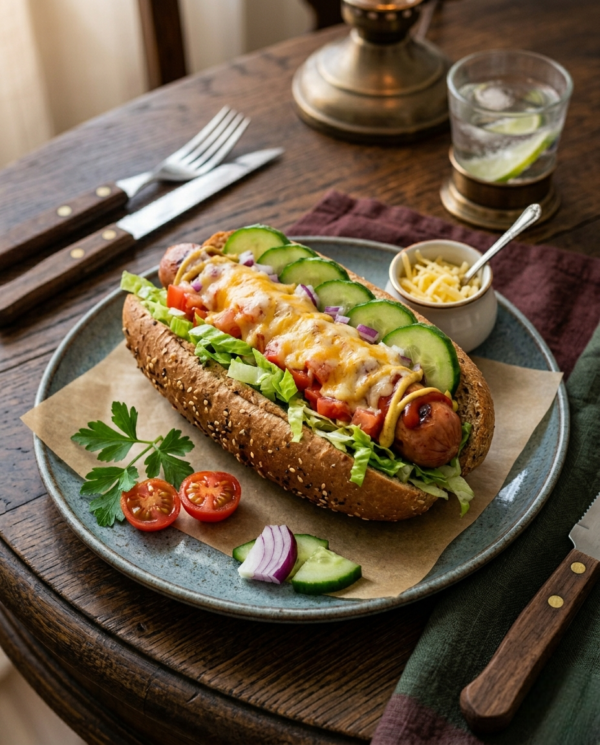 Fresh Veggies Hot Dog With Cheese