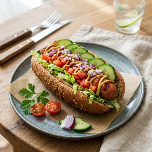 Fresh Veggies Hot Dog Without Cheese