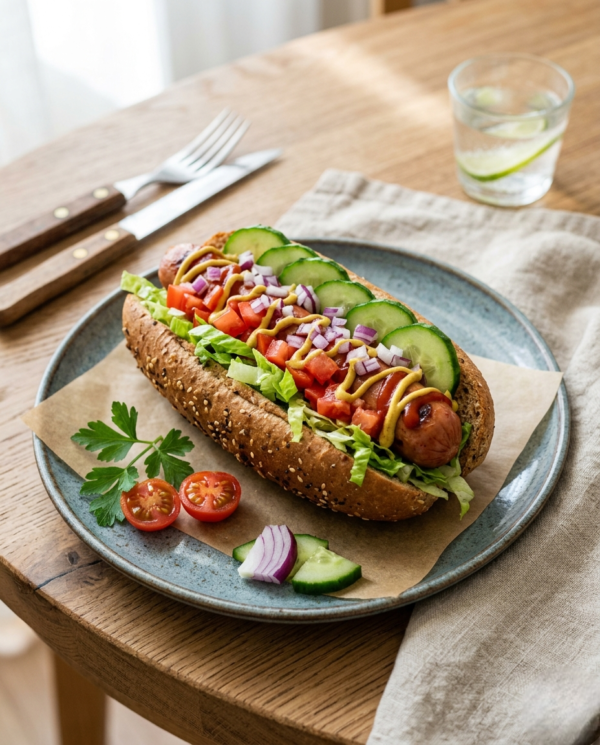 Fresh Veggies Hot Dog Without Cheese